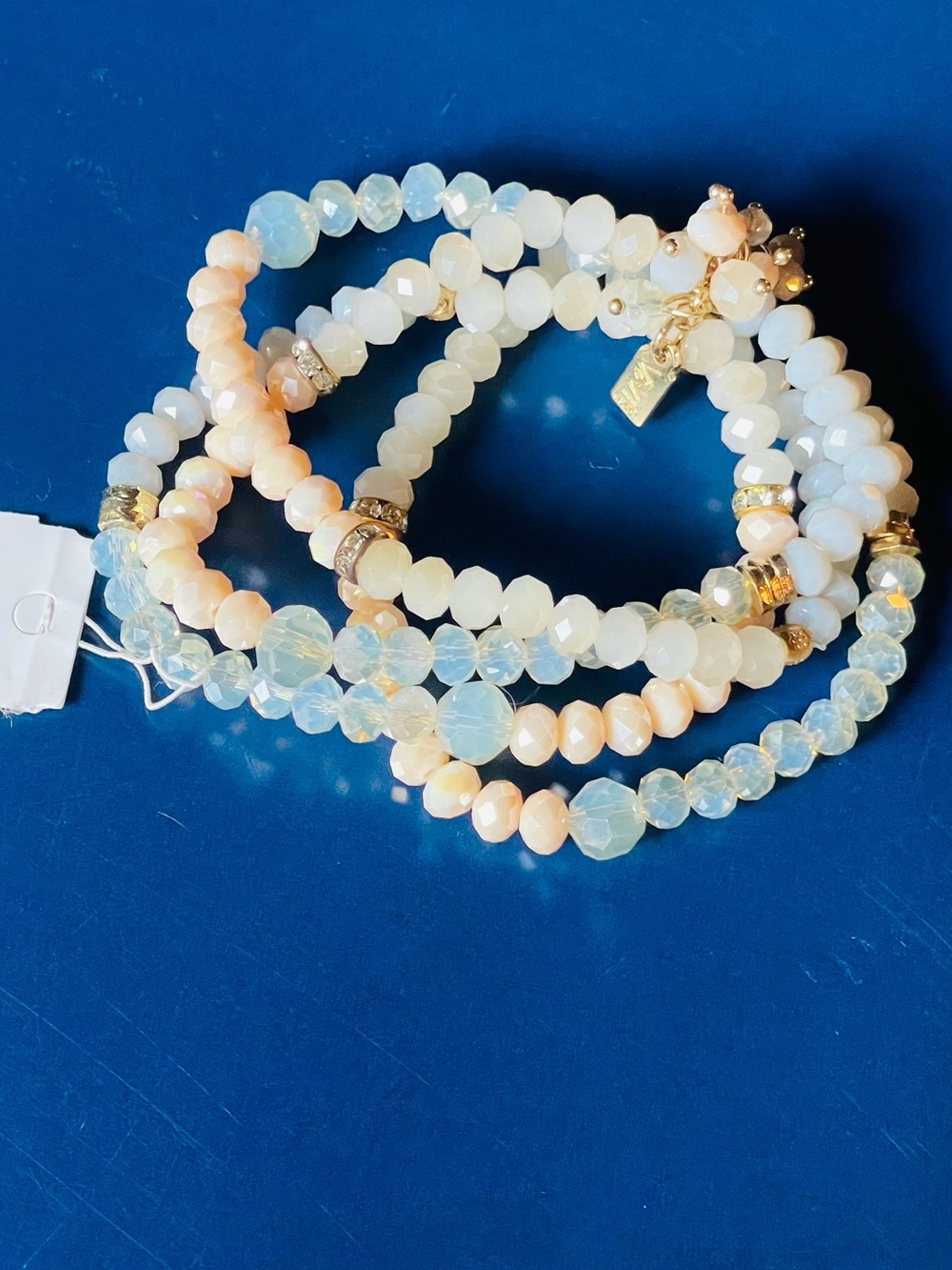 Opalescent Multistrand Beaded Bracelet - White & Peach -set of 4